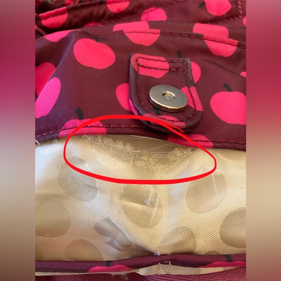 Kate Spade New York Flatiron Nylon-Barbara, all-over red/pink apple print EUC! - Picture 4 of 4